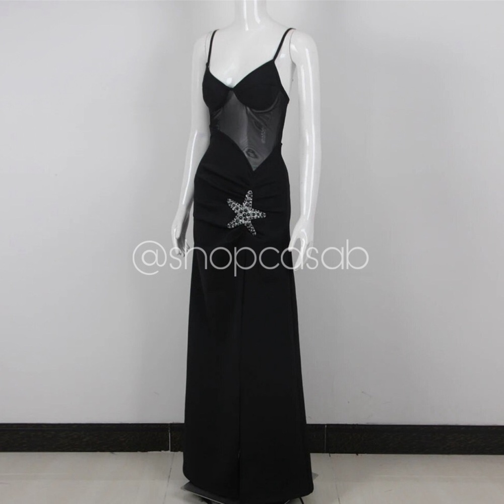 NEW💫CASA B| Starfish Bustier High Slit Draped Gown in Glamorous Black - Picture 6 of 14